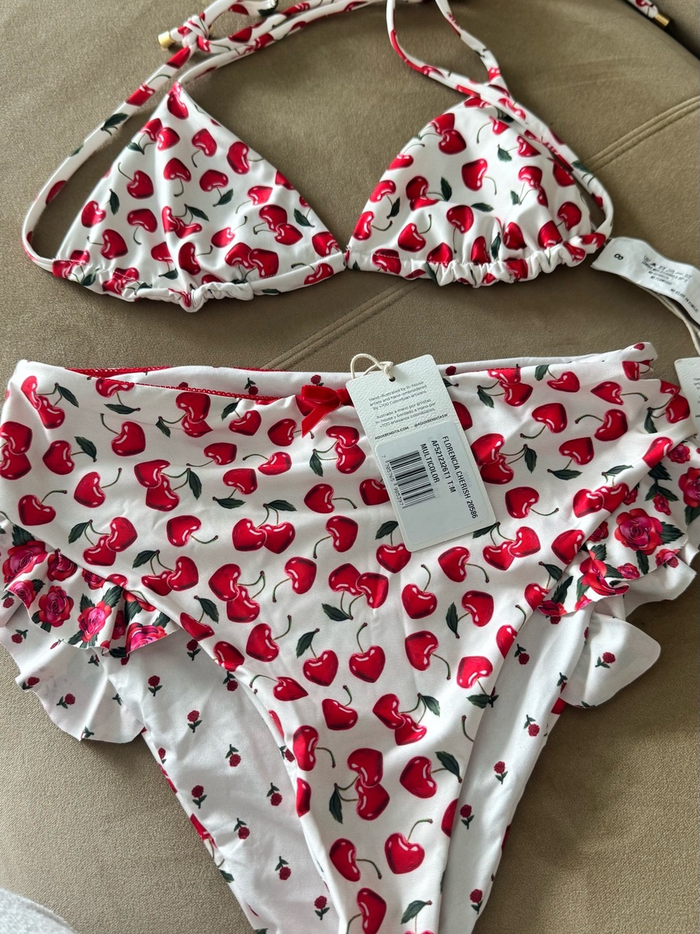 Agua Bendita White Cherry-Print String Bikini with Red Accents - Picture 3 of 4